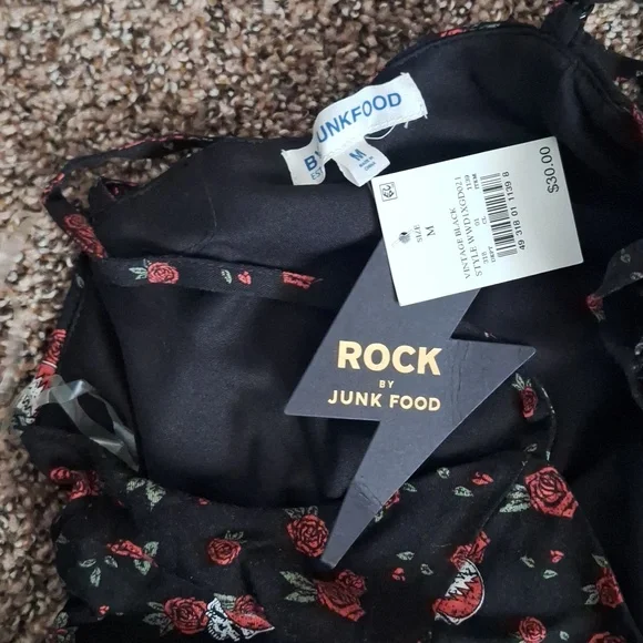 Junk Food Clothing Black Floral Dress with Red Rose Print - Picture 2 of 2
